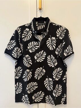 Dolce & Gabbana Black and White Tropical Leaf Polo